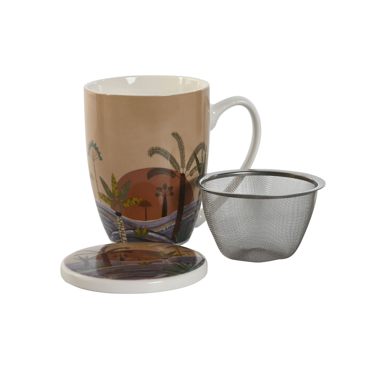 Taza con Filtro para Infusiones Home ESPRIT Azul Beige Terracota Acero Inoxidable Porcelana 380 ml (2 Unidades) - 3