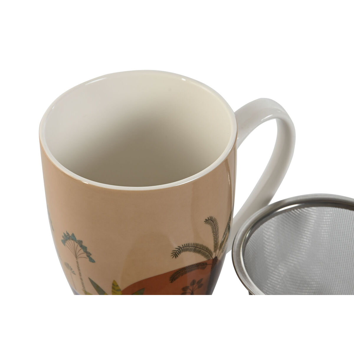 Taza con Filtro para Infusiones Home ESPRIT Azul Beige Terracota Acero Inoxidable Porcelana 380 ml (2 Unidades) - 4