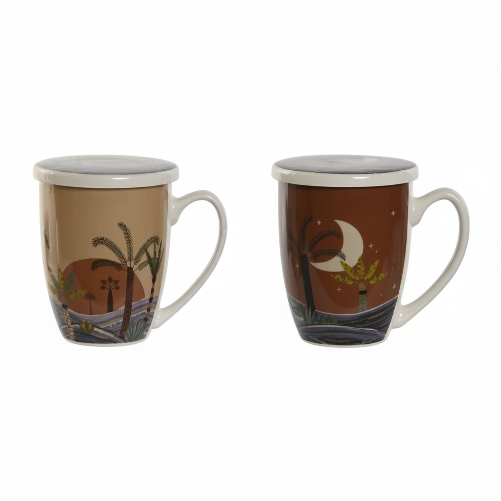 Taza con Filtro para Infusiones Home ESPRIT Azul Beige Terracota Acero Inoxidable Porcelana 380 ml (2 Unidades) - 5