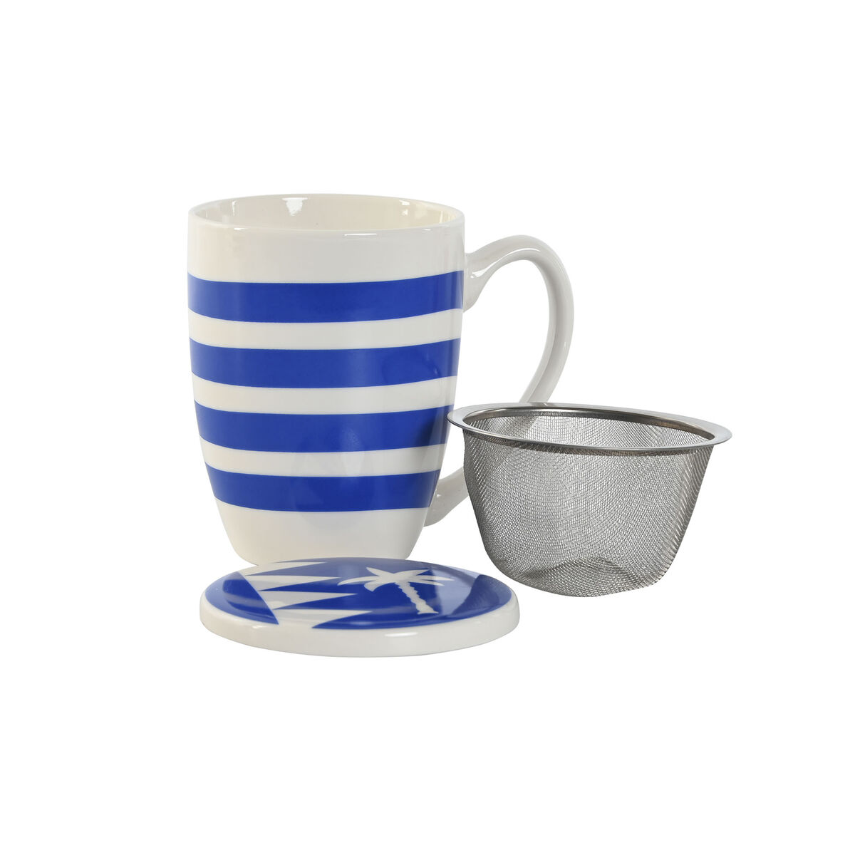 Taza con Filtro para Infusiones Home ESPRIT Azul Rojo Acero Inoxidable Porcelana 380 ml (4 Unidades) - 3