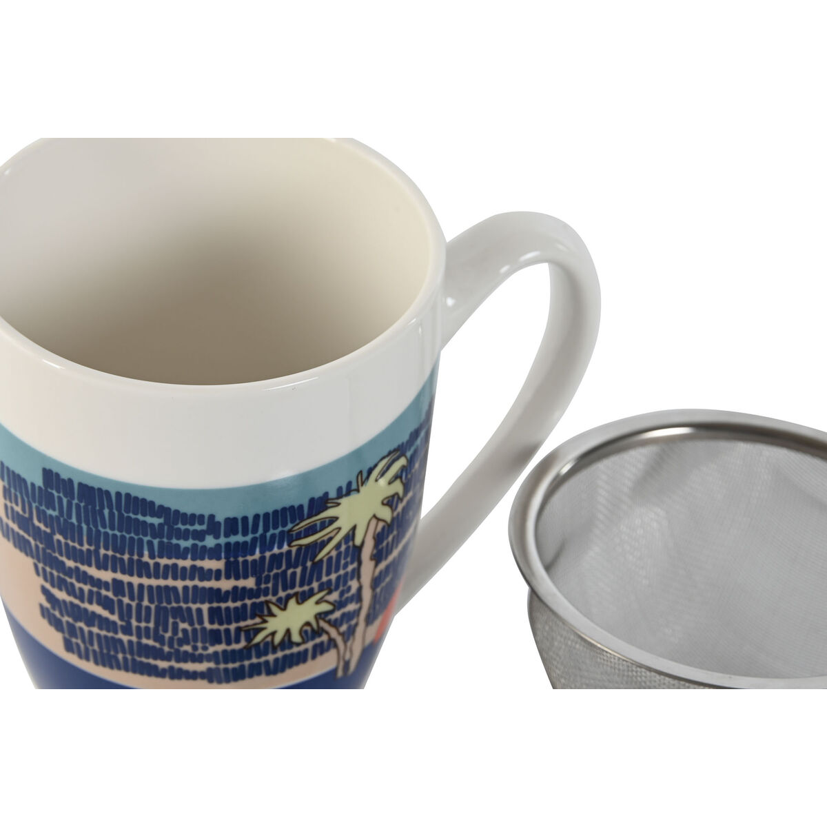 Taza con Filtro para Infusiones Home ESPRIT Azul Verde Acero Inoxidable Porcelana Tropical 380 ml (3 Unidades) - 4