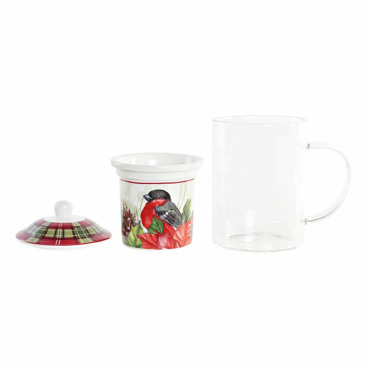 Taza para Infusión DKD Home Decor Pájaro Cristal Porcelana Rojo (300 ml) (2 Unidades) - 2