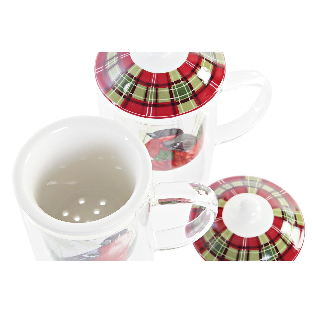 Taza para Infusión DKD Home Decor Pájaro Cristal Porcelana Rojo (300 ml) (2 Unidades) - 3