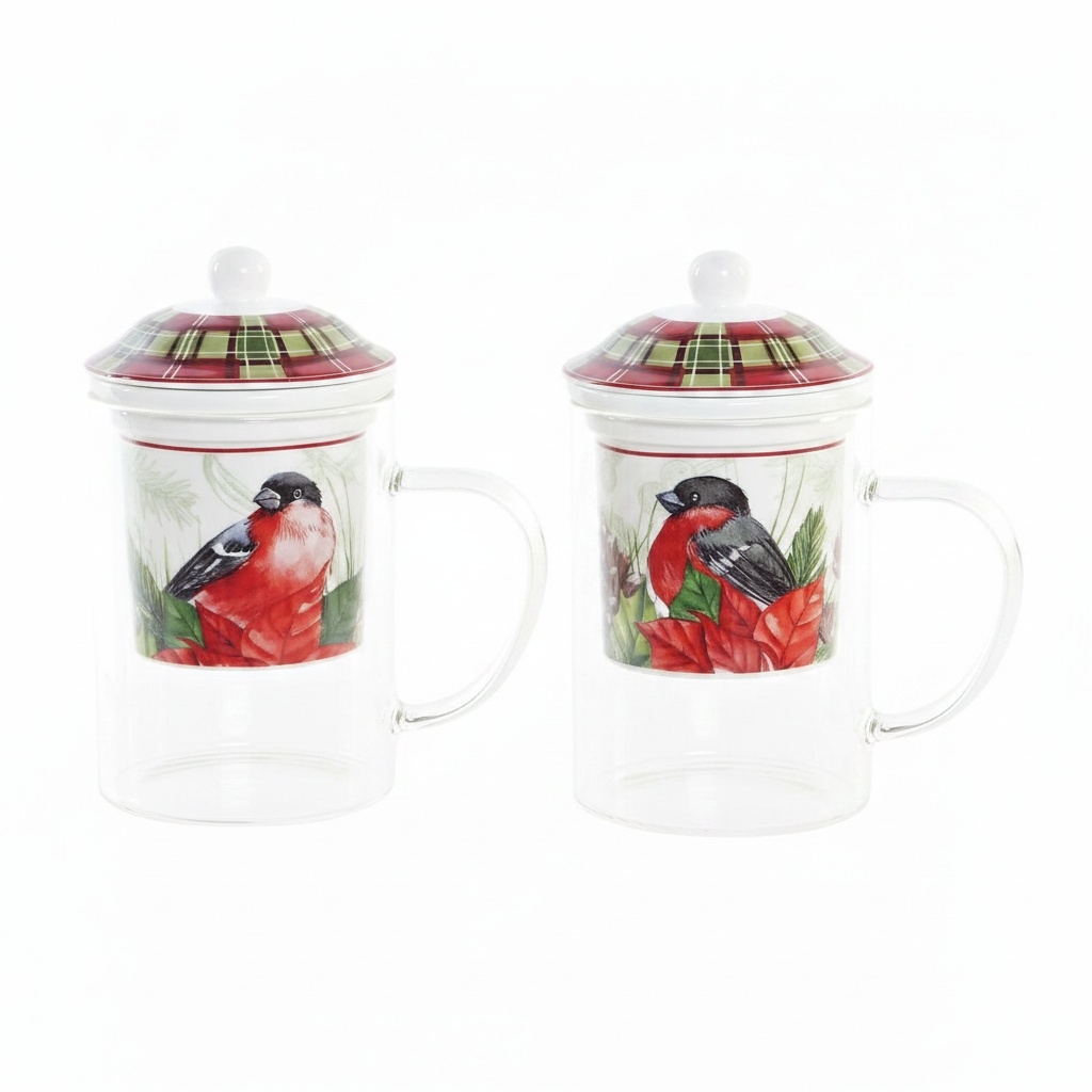 Taza para Infusión DKD Home Decor Pájaro Cristal Porcelana Rojo (300 ml) (2 Unidades) - 5